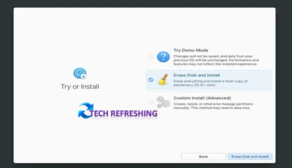 Elementary OS Erase disk and Install