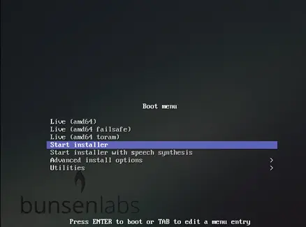 Boot Menu BunsenLabs Linux