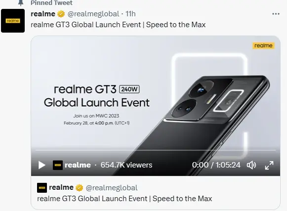 Realme Tweet of Launch Realme GT3