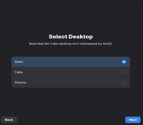 Select desktop (Sleex, Calla, Plasma, or Theom).
