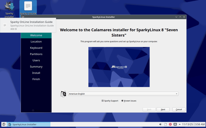 The Calamares Installer in Sparky Linux 8.1