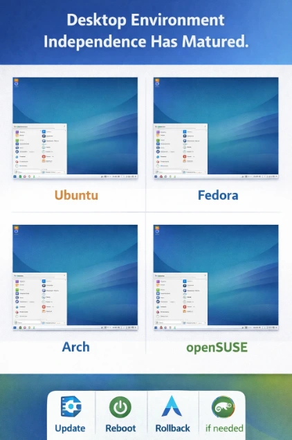 Why Distro Hopping Makes Less Sense in 2026 4 KDE Plasma 6 desktop environment running consistently across multiple Linux distributions