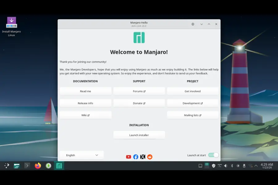 Manjaro 26.0 Anh-Linh with KDE Desktop