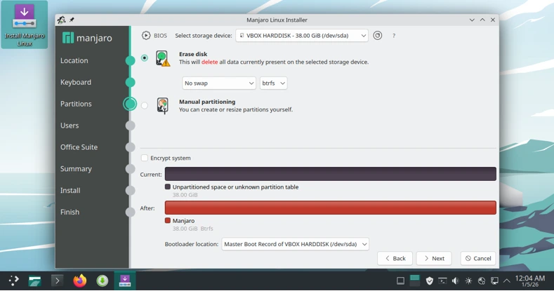 Installing Manjaro 26 Anh-Linh – A Beginner's Guide to the Latest Rolling Release 5 Partitioning the Disk