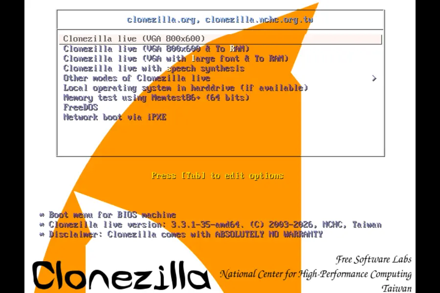 How to Clone Your Hard Drive Using Clonezilla Live 3.3.1 3 Clonezilla boot screen