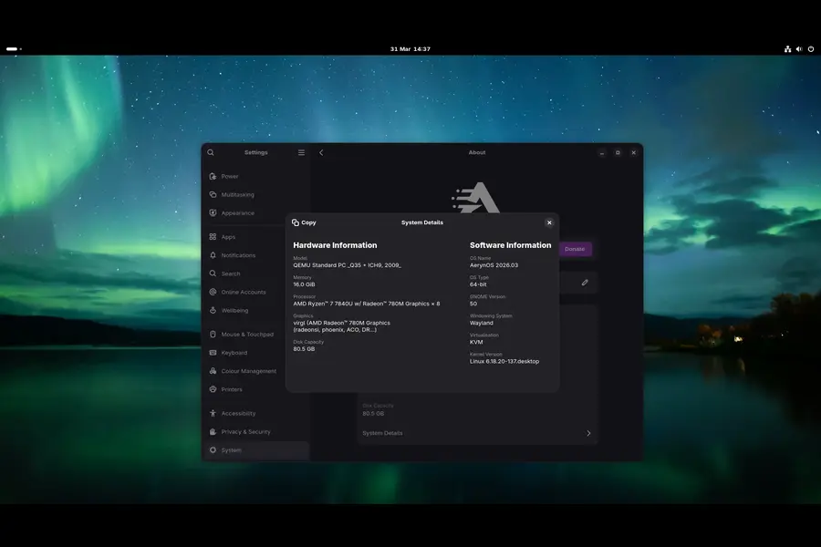 AerynOS 2026.03 with GNOME Desktop