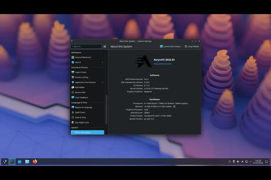 AerynOS 2026.03 with KDE Plasma Desktop