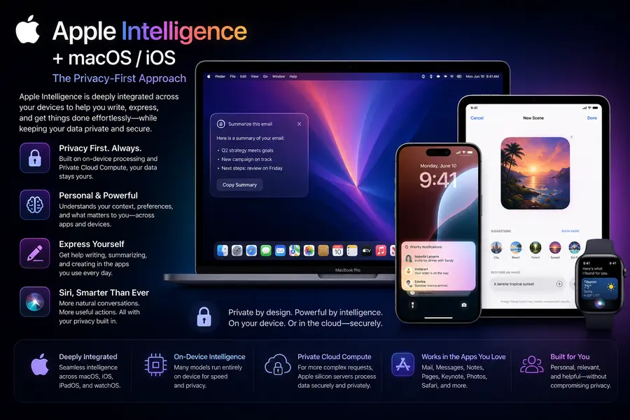 Apple Intelligence + macOS/iOS (The Privacy-First Approach)