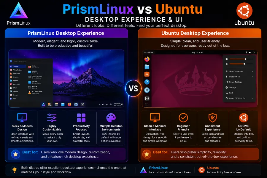 PrismLinux vs Ubuntu: Which Linux Distro Is Better in 2026? 6 Desktop Experience and UI