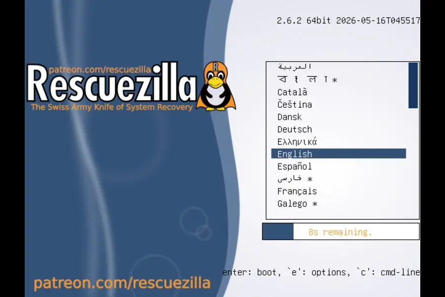 Rescuezilla 2.6.2 boot menu