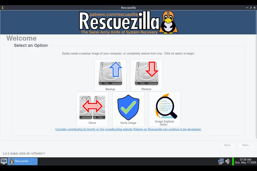 Rescuezilla graphical interface