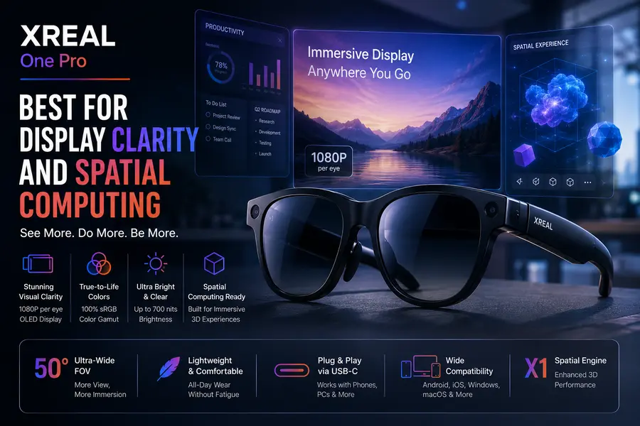 Best AR Glasses in 2026: Top Smart Glasses Compared 4 XREAL One Pro — Best for Display Clarity and Spatial Computing