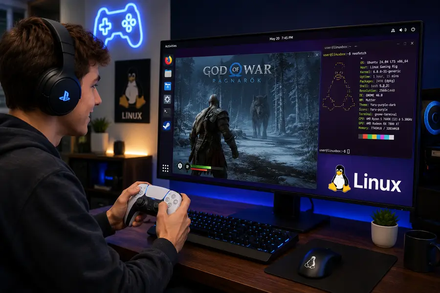 How to Connect a PlayStation 5 Controller to Linux (Complete 2026 Guide) 2 playing game on PlayStation 5 in linux