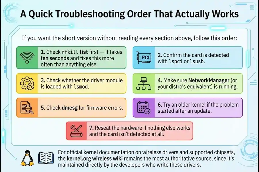 No Wi-Fi Option in Linux? Here's How to Troubleshoot It 3 A Quick Troubleshooting Order That Actually Works