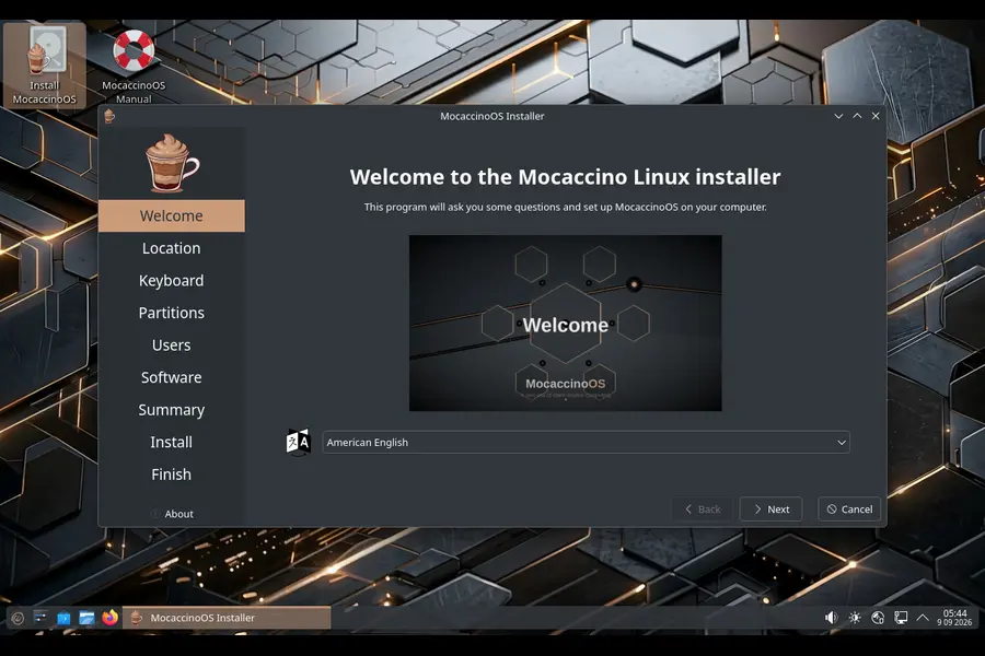 MocaccinoOS 26.09 Review: Is This Immutable Gentoo Derivative Worth It? 3 MocaccinoOS 26.09 with Calamares installer