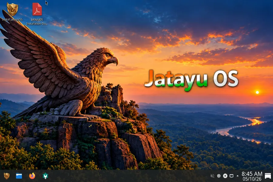JatayuOS 1.0 Released: Made-in-India Linux Distribution 2 JatayuOS 1.0 Udaan desktop showing KDE Plasma 6 and the default Jatayu wallpaper