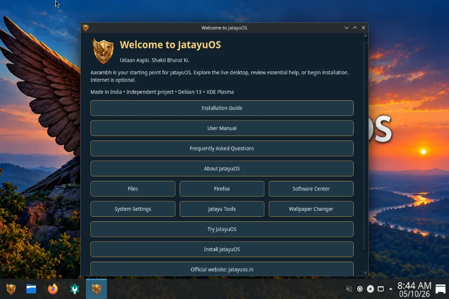 JatayuOS 1.0 Released: Made-in-India Linux Distribution 3 Aarambh welcome application included in JatayuOS 1.0 Udaan